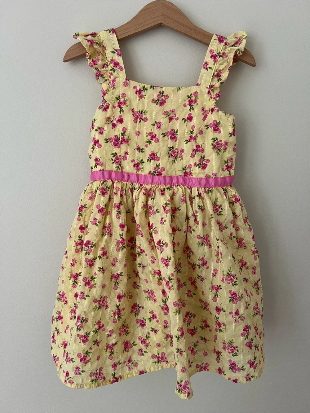 Zunie | Girl 100% Cotton Butter Yellow Summer Sundress Pink Floral Pattern Sz XS